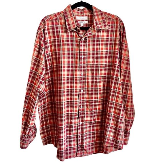 Turnbury men’s plaid button down shirt size large 100% cotton orange fall colors - Picture 1 of 6